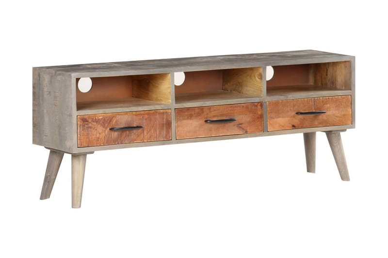 TV-bänk grå 130x35x51 cm massivt grovt mangoträ - Grå - Möbler - Tv möbel & mediamöbel - TV bänk & mediabänk