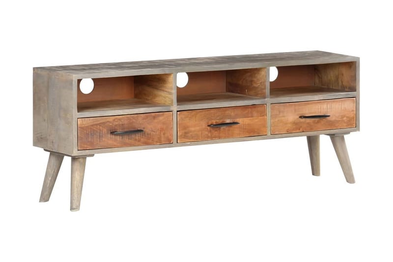 TV-bänk grå 130x35x51 cm massivt grovt mangoträ - Grå - Möbler - Tv möbel & mediamöbel - TV bänk & mediabänk
