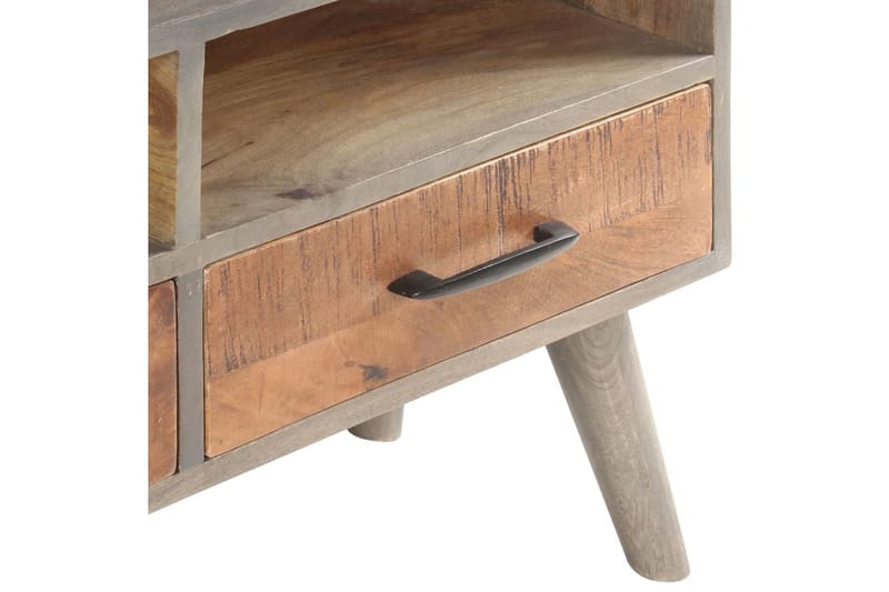 TV-bänk grå 130x35x51 cm massivt grovt mangoträ - Grå - Möbler - Tv möbel & mediamöbel - TV bänk & mediabänk