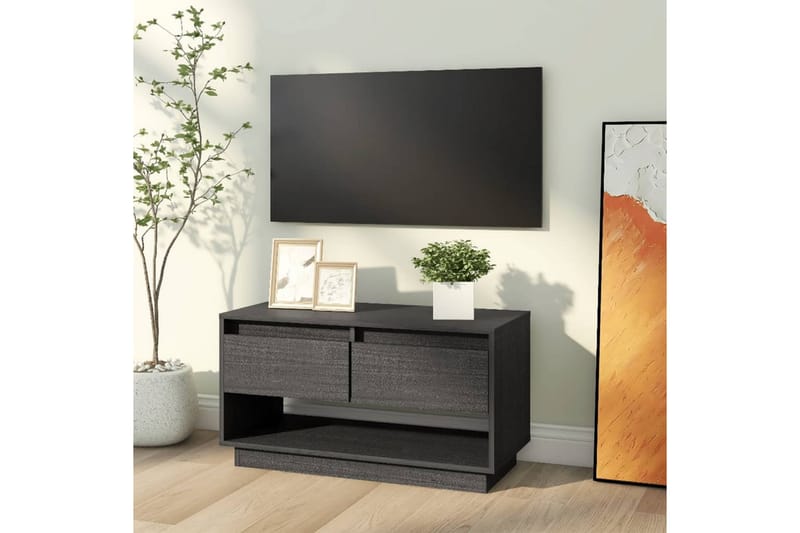 Tv-bänk grå 74x34x40 cm massiv furu - Grå - Möbler - Tv möbel & mediamöbel - TV bänk & mediabänk