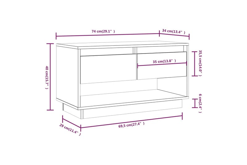 Tv-bänk grå 74x34x40 cm massiv furu - Grå - TV bänk & mediabänk