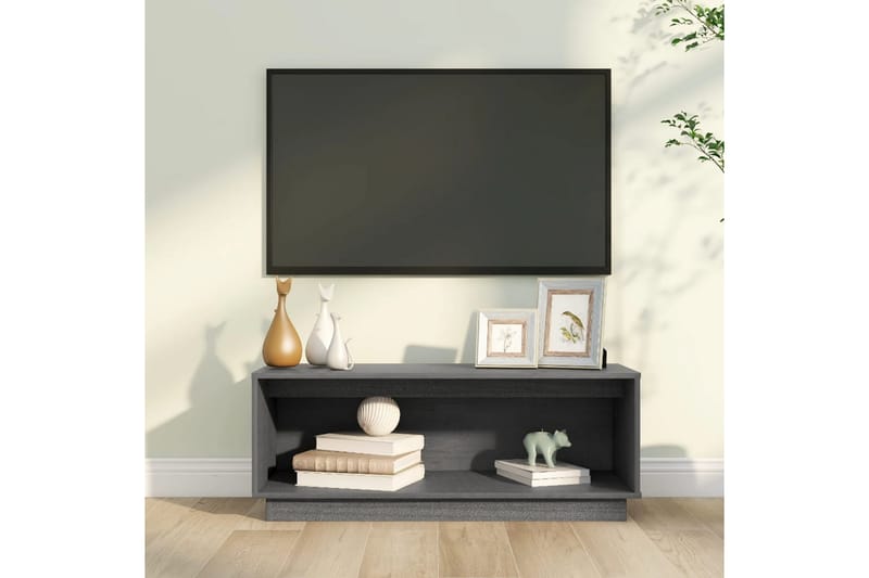 Tv-bänk grå 90x35x35 cm massiv furu - Grå - TV bänk & mediabänk