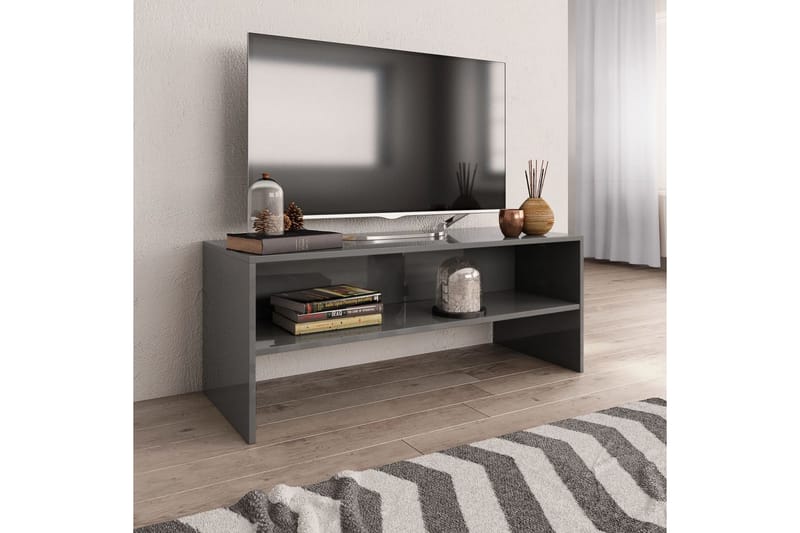 TV-bänk grå högglans 100x40x40 cm spånskiva - Grå - Möbler - Tv möbel & mediamöbel - TV bänk & mediabänk