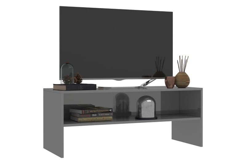 TV-bänk grå högglans 100x40x40 cm spånskiva - Grå - Möbler - Tv möbel & mediamöbel - TV bänk & mediabänk