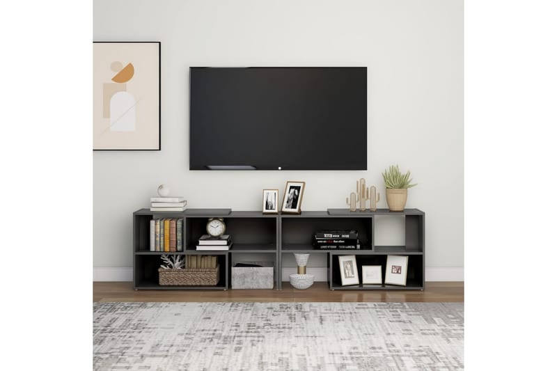 TV-bänk grå högglans 149x30x52 cm spånskiva - Grå - TV bänk & mediabänk