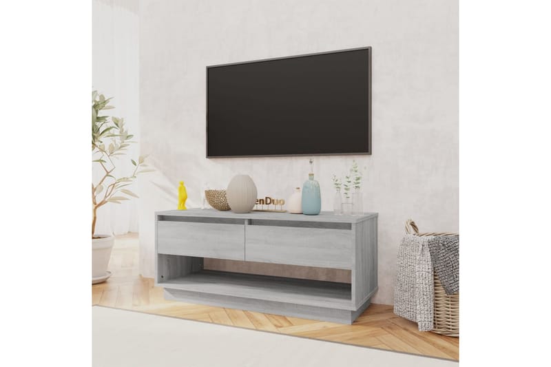 TV-bänk grå sonoma-ek 102x41x44 cm spånskiva - Grå - Möbler - Tv möbel & mediamöbel - TV bänk & mediabänk