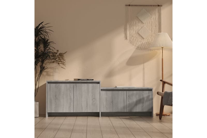 TV-bänk grå sonoma-ek 146,5x35x50 cm spånskiva - Grå - Möbler - Tv möbel & mediamöbel - TV bänk & mediabänk