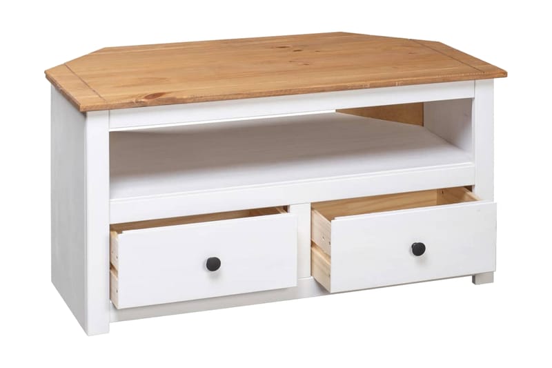 TV-bänk hörn vit 93x49x49 cm massiv furu panama - Vit - Möbler - Tv möbel & mediamöbel - TV bänk & mediabänk