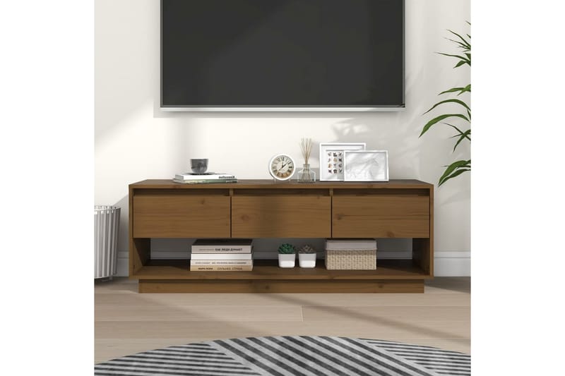 Tv-bänk honungsbrun 110,5x34x40 cm massiv furu - Brun - Möbler - Tv möbel & mediamöbel - TV bänk & mediabänk
