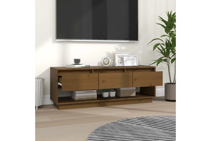 Tv-bänk honungsbrun 110,5x34x40 cm massiv furu - Brun - Möbler - Tv möbel & mediamöbel - TV bänk & mediabänk