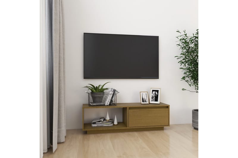 TV-bänk honungsbrun 110x30x33,5 cm massiv furu - Brun - Möbler - Tv möbel & mediamöbel - TV bänk & mediabänk