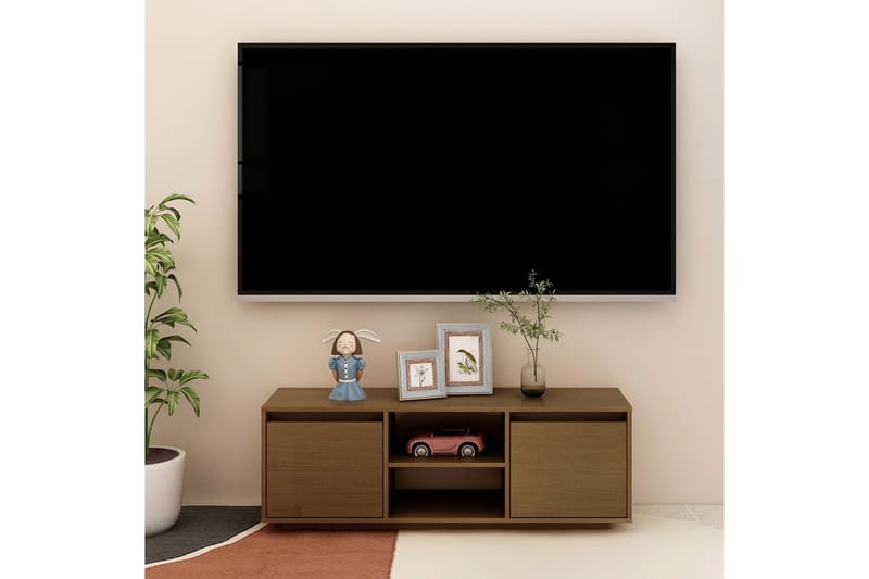 TV-bänk honungsbrun 110x30x40 cm massiv furu - Brun - TV bänk & mediabänk