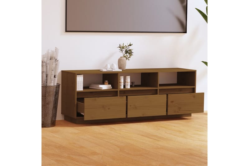 Tv-bänk honungsbrun 140x37x50 cm massiv furu - Brun - TV bänk & mediabänk