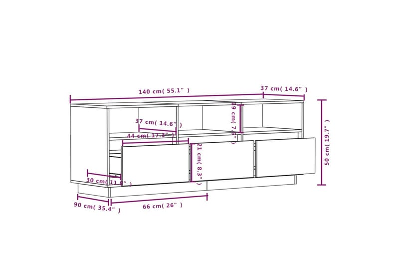 Tv-bänk honungsbrun 140x37x50 cm massiv furu - Brun - TV bänk & mediabänk