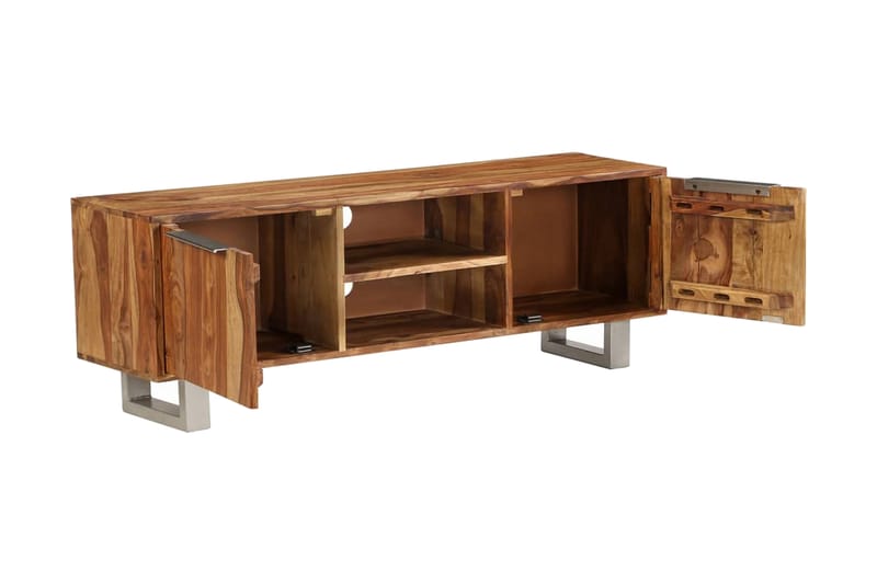TV-bänk i massivt sheshamträ med honingsfinish 118x30x40 cm - Brun - Möbler - Tv möbel & mediamöbel - TV bänk & mediabänk
