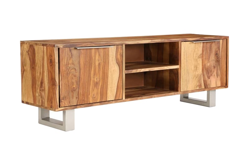 TV-bänk i massivt sheshamträ med honingsfinish 118x30x40 cm - Brun - Möbler - Tv möbel & mediamöbel - TV bänk & mediabänk