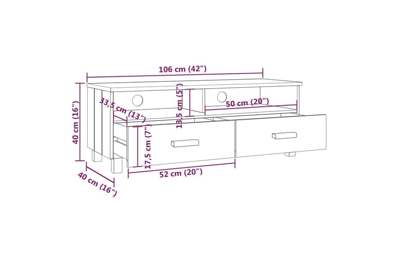 TV-bänk ljusgrå 106x40x40 cm massiv furu - Grå - TV bänk & mediabänk