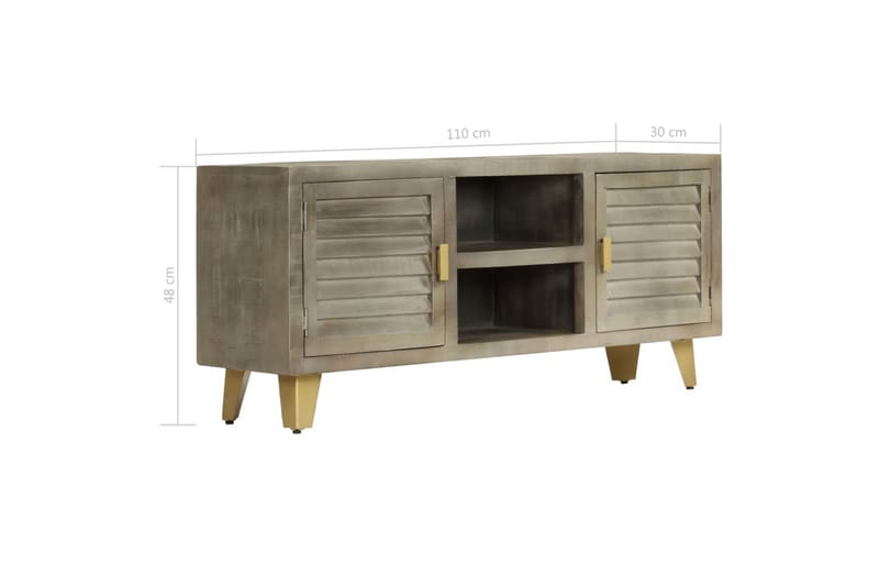TV-bänk massivt mangoträ grå med mässing 110x30x48 cm - Grå - Möbler - Tv möbel & mediamöbel - TV bänk & mediabänk