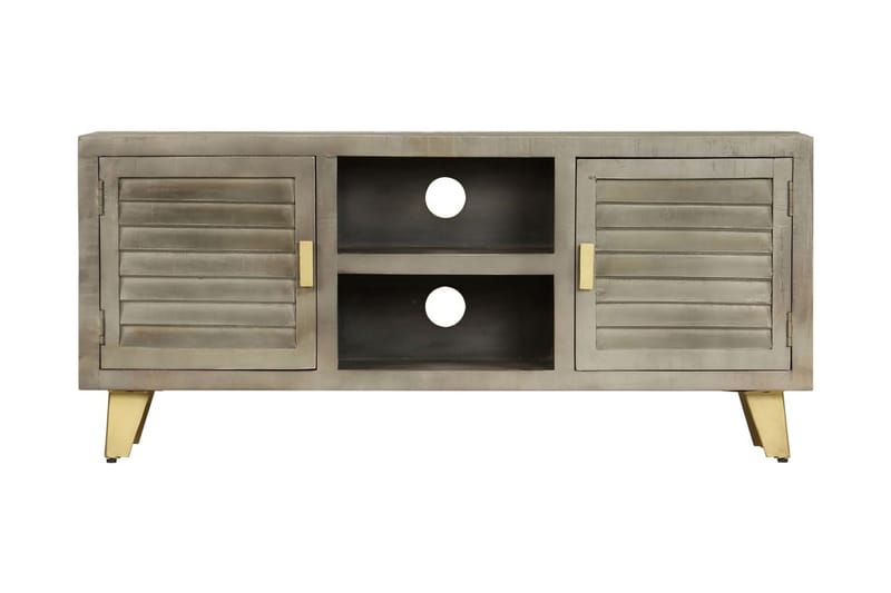 TV-bänk massivt mangoträ grå med mässing 110x30x48 cm - Grå - Möbler - Tv möbel & mediamöbel - TV bänk & mediabänk