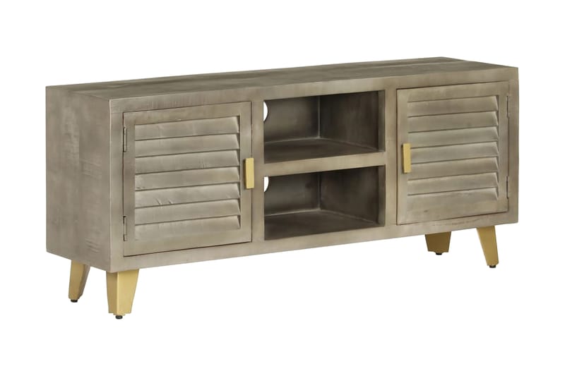 TV-bänk massivt mangoträ grå med mässing 110x30x48 cm - Grå - Möbler - Tv möbel & mediamöbel - TV bänk & mediabänk