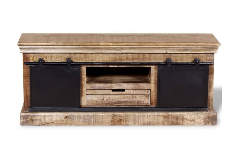 TV-bänk med 2 skjutdörrar massivt mangoträ 110x30x45 cm - Flerfärgad - TV bänk & mediabänk