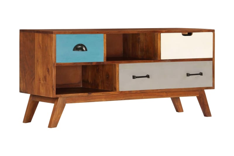 TV-bänk med 3 lådor 110x35x50 cm massivt återvunnet akaciatr - Flerfärgad - Möbler - Tv möbel & mediamöbel - TV bänk & mediabänk