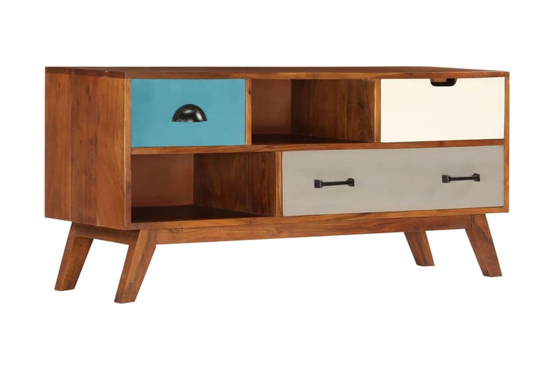 TV-bänk med 3 lådor 110x35x50 cm massivt återvunnet akaciatr - Flerfärgad - Möbler - Tv möbel & mediamöbel - TV bänk & mediabänk