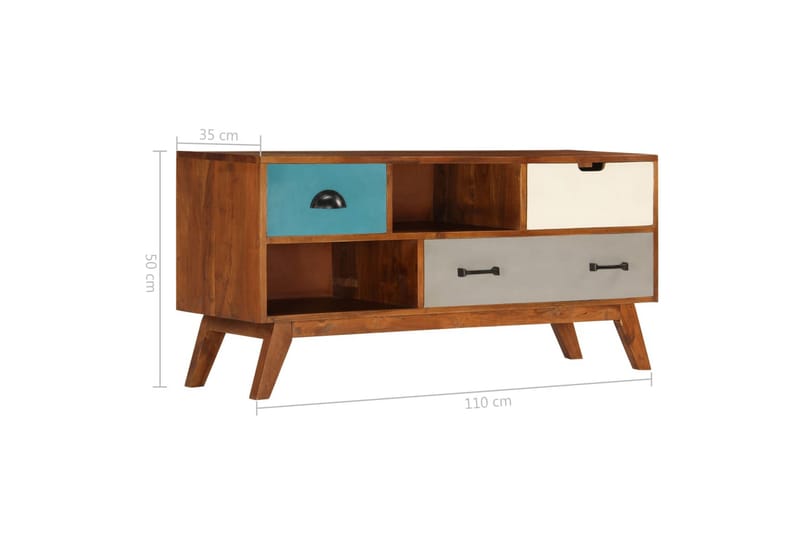 TV-bänk med 3 lådor 110x35x50 cm massivt återvunnet akaciatr - Flerfärgad - Möbler - Tv möbel & mediamöbel - TV bänk & mediabänk