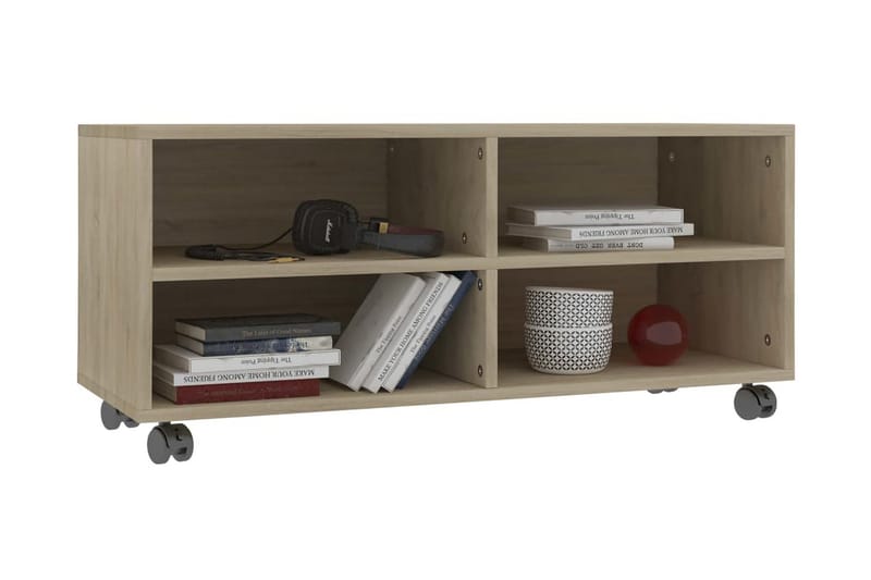 TV-bänk med hjul sonoma ek 90x35x35 cm spånskiva - Brun - Möbler - Tv möbel & mediamöbel - TV bänk & mediabänk