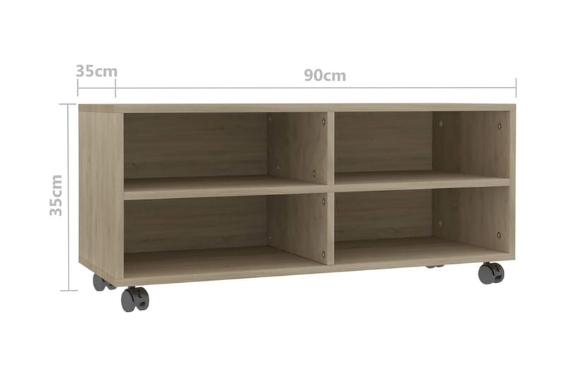 TV-bänk med hjul sonoma ek 90x35x35 cm spånskiva - Brun - Möbler - Tv möbel & mediamöbel - TV bänk & mediabänk