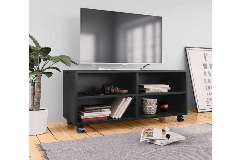 TV-bänk med hjul svart 90x35x35 cm spånskiva - Svart - Möbler - Tv möbel & mediamöbel - TV bänk & mediabänk