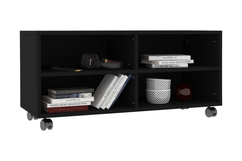 TV-bänk med hjul svart 90x35x35 cm spånskiva - Svart - Möbler - Tv möbel & mediamöbel - TV bänk & mediabänk
