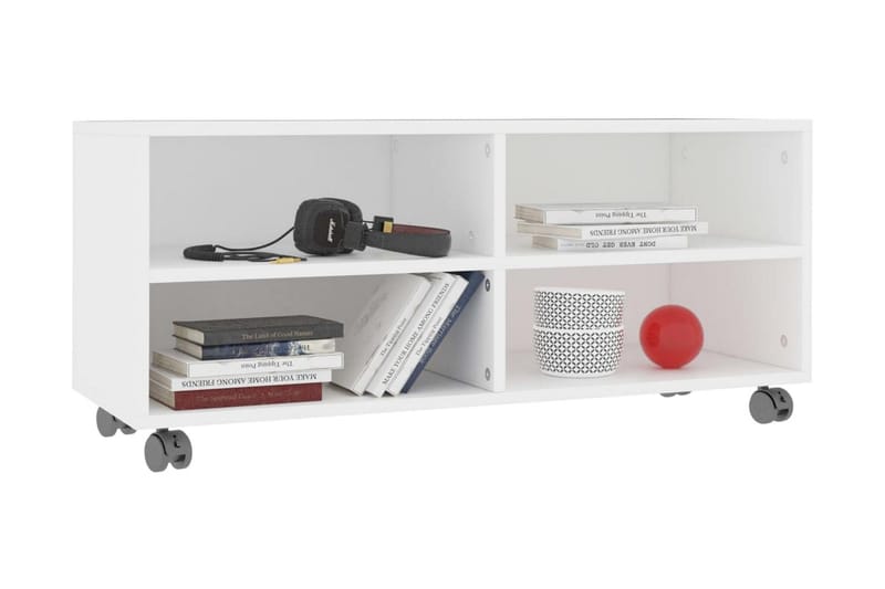 TV-bänk med hjul vit 90x35x35 cm spånskiva - Vit - Möbler - Tv möbel & mediamöbel - TV bänk & mediabänk