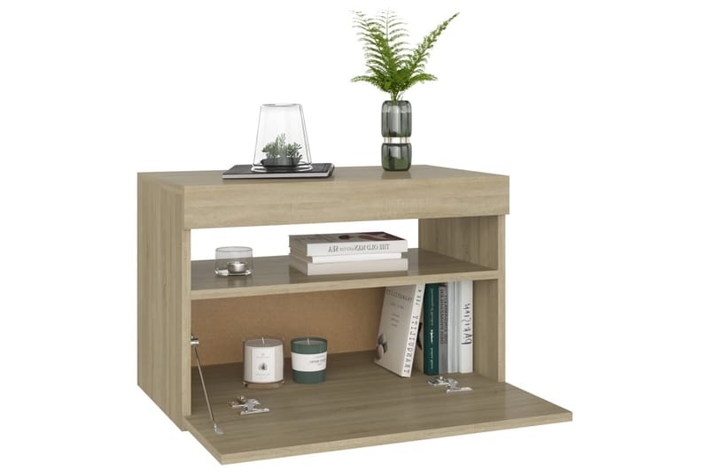 TV-bänk med LED-belysning 2 st sonoma-ek 60x35x40 cm - Brun - Möbler - Tv möbel & mediamöbel - TV bänk & mediabänk