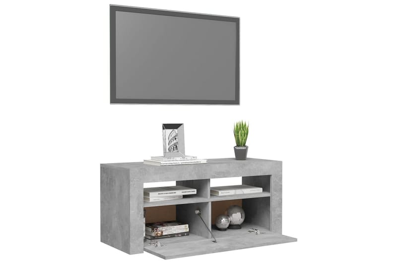 TV-bänk med LED-belysning betonggrå 90x35x40 cm - Grå - TV bänk & mediabänk