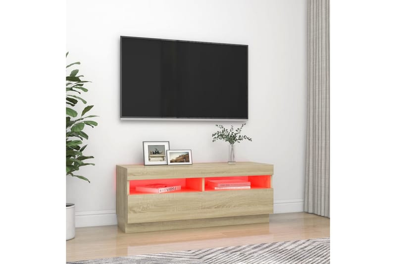 TV-bänk med LED-belysning sonoma-ek 100x35x40 cm - Brun - Möbler - Tv möbel & mediamöbel - TV bänk & mediabänk