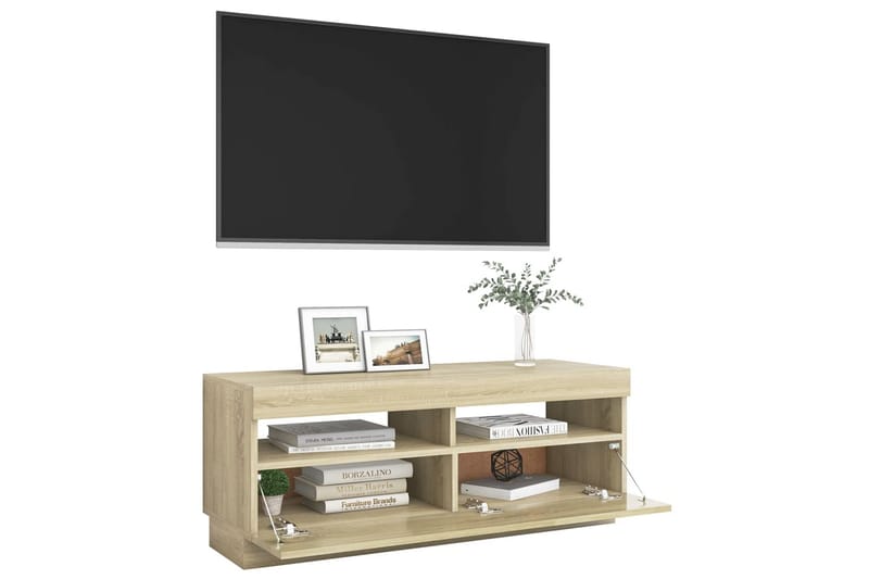 TV-bänk med LED-belysning sonoma-ek 100x35x40 cm - Brun - TV bänk & mediabänk