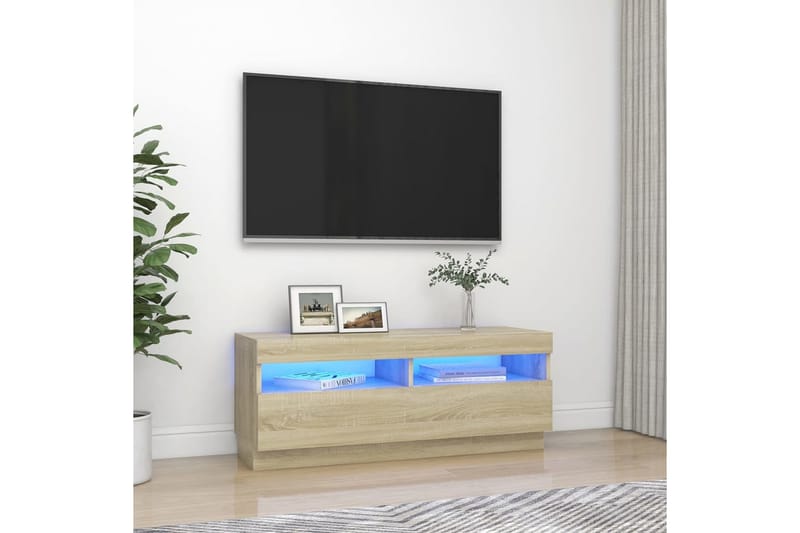 TV-bänk med LED-belysning sonoma-ek 100x35x40 cm - Brun - Möbler - Tv möbel & mediamöbel - TV bänk & mediabänk