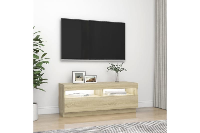 TV-bänk med LED-belysning sonoma-ek 100x35x40 cm - Brun - TV bänk & mediabänk