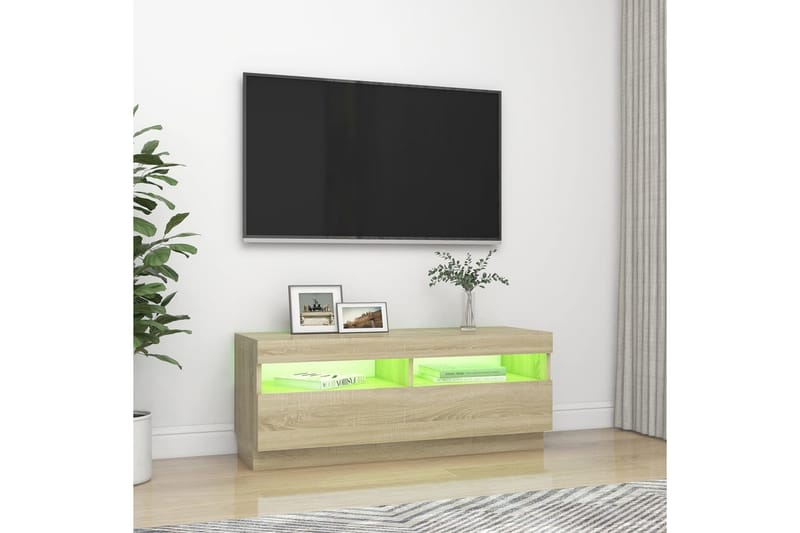 TV-bänk med LED-belysning sonoma-ek 100x35x40 cm - Brun - Möbler - Tv möbel & mediamöbel - TV bänk & mediabänk