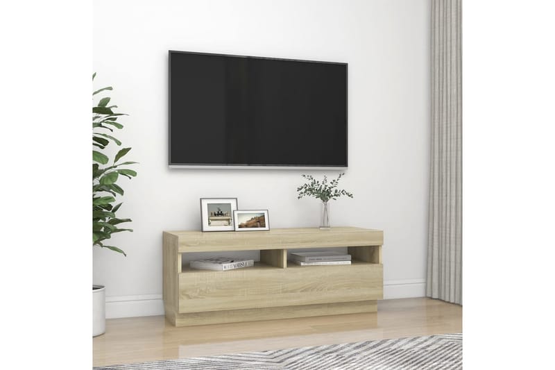 TV-bänk med LED-belysning sonoma-ek 100x35x40 cm - Brun - Möbler - Tv möbel & mediamöbel - TV bänk & mediabänk