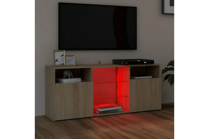 TV-bänk med LED-belysning sonoma-ek 120x30x50 cm - Brun - TV bänk & mediabänk