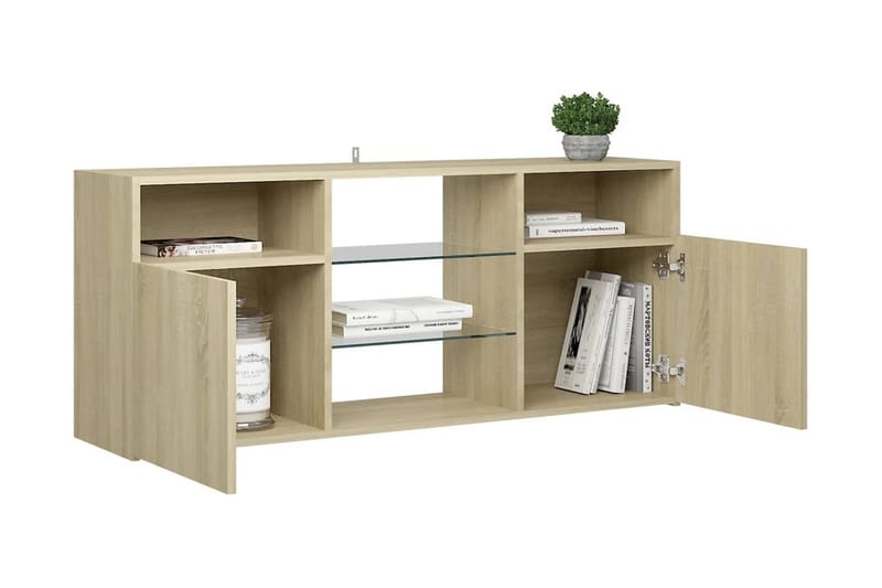 TV-bänk med LED-belysning sonoma-ek 120x30x50 cm - Brun - Möbler - Tv möbel & mediamöbel - TV bänk & mediabänk