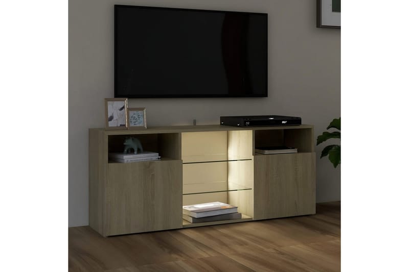 TV-bänk med LED-belysning sonoma-ek 120x30x50 cm - Brun - Möbler - Tv möbel & mediamöbel - TV bänk & mediabänk