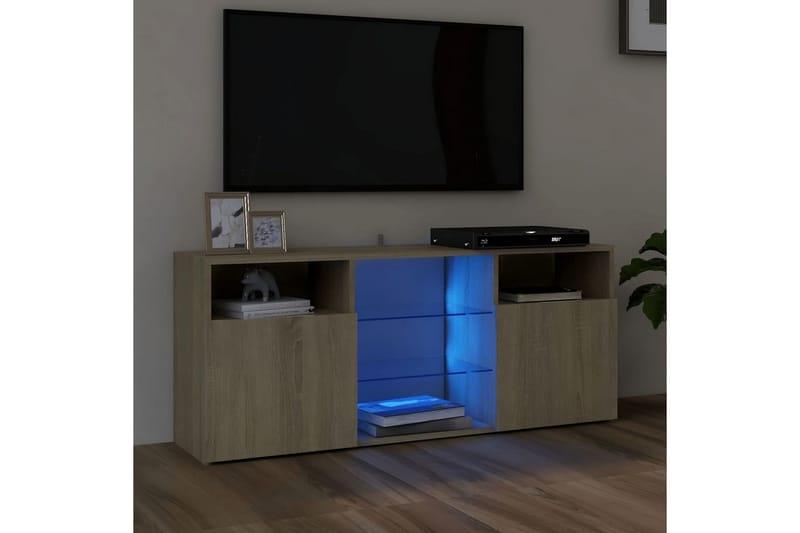 TV-bänk med LED-belysning sonoma-ek 120x30x50 cm - Brun - TV bänk & mediabänk