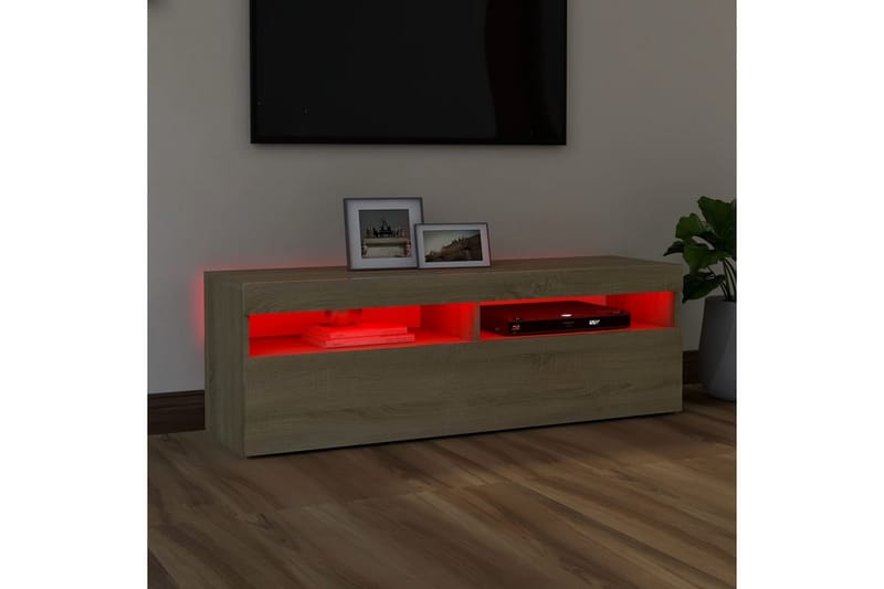 TV-bänk med LED-belysning sonoma-ek 120x35x40 cm - Brun - Möbler - Tv möbel & mediamöbel - TV bänk & mediabänk