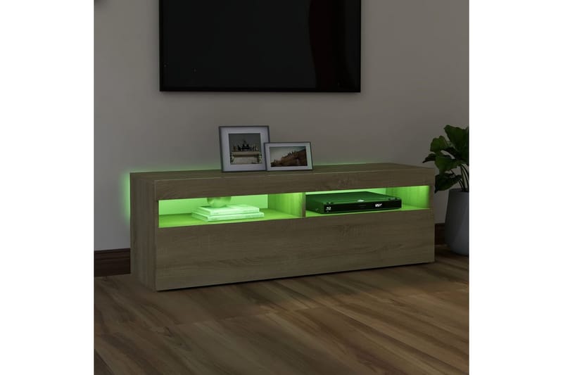 TV-bänk med LED-belysning sonoma-ek 120x35x40 cm - Brun - Möbler - Tv möbel & mediamöbel - TV bänk & mediabänk