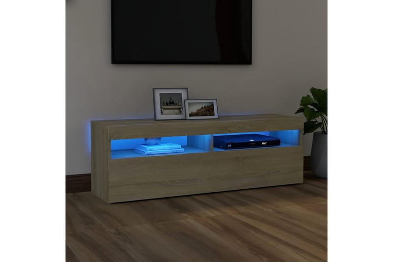 TV-bänk med LED-belysning sonoma-ek 120x35x40 cm - Brun - Möbler - Tv möbel & mediamöbel - TV bänk & mediabänk