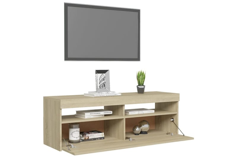 TV-bänk med LED-belysning sonoma-ek 120x35x40 cm - Brun - Möbler - Tv möbel & mediamöbel - TV bänk & mediabänk