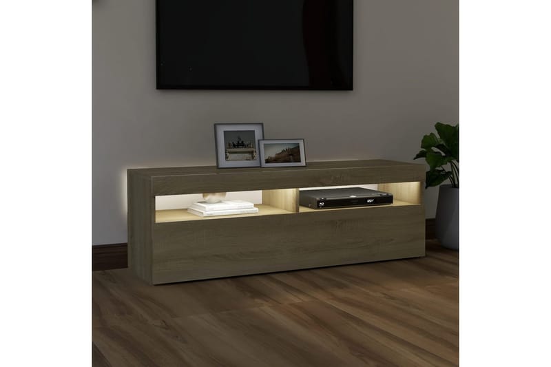 TV-bänk med LED-belysning sonoma-ek 120x35x40 cm - Brun - Möbler - Tv möbel & mediamöbel - TV bänk & mediabänk